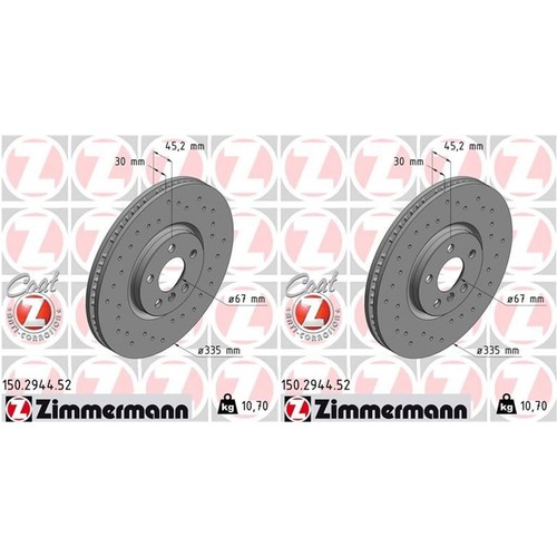 2x ZIMMERMANN Deporte Discos de Freno 335mm Perforado Delant. Apto para Mini De