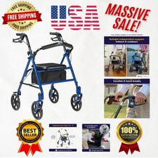4 Wheel Rollator Walker With Seat, Steel Rolling Walker, Height Adjustable, 7...