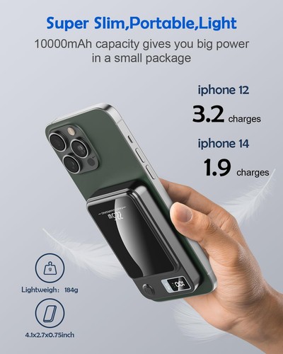 Wireless Power 10000mAh Bank Portable Charger Fast Charging Magnetic Battery USB - Picture 6 of 13