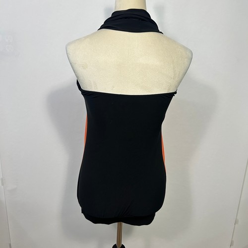 VTG Y2K Orange Black Butterfly Halter Top S Coppercore Coquette Showgirl Glam - Picture 6 of 10