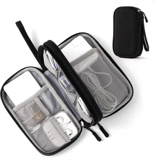 Travel Electronic Organizer Pouch Bag, 3 Compartments Portable Black 