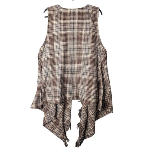 DEMOCRACY Womens Brown plaid fringed open vest high low Size 3X - Picture 8 of 8