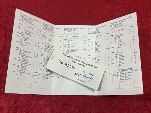 1982-1983 Hong Kong Cricket Club Spielplanliste plus Club Geldheft - Bild 2 von 3