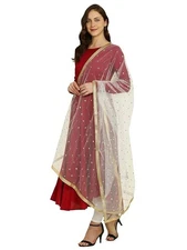 Women's Embellished White Net dupatta