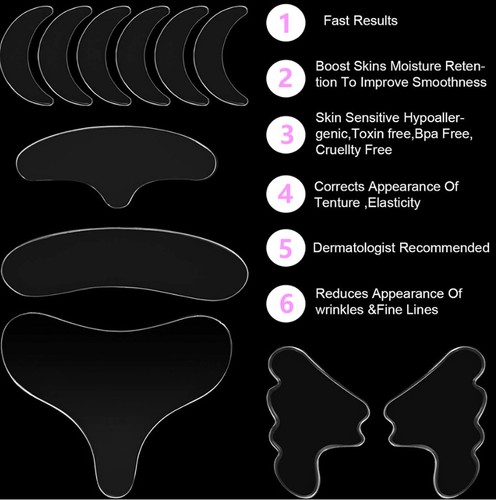 11X Facial Anti Wrinkle Patches Silicone Reusable Pad For Face Eye Forehead Neck - Picture 5 of 8