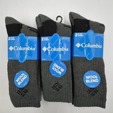 Columbia Wool Blend Crew Socks - Gravel/Black - Men's 6-12 **6 PAIRS**