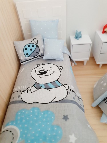 ¡¡OFERTA!! Casa de muñecas ropa de cama de oso individual, lindo juego de oso, ropa de cama escala 12, - Imagen 4 de 5