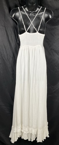 Free People One Size XS Adella Maxi Dress Crochet Smocked Strappy White - Picture 2 of 14