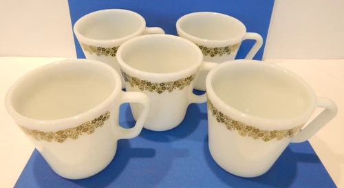 Vintage Pyrex Crazy Daisy Spring Blossom "D" Handle Coffee Cup Mug Set of 5