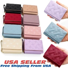 Mini Trifold Wallet Leather Wallet Embroidery Purse Card Holder Gift for Women