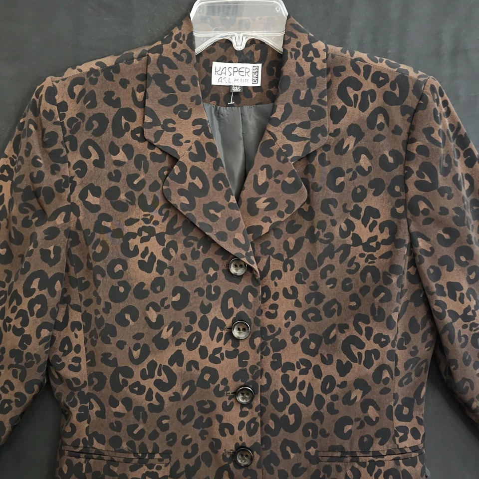 Kasper ASL 2Pc Skirt Suit WOMENS SIZE 14 PETITE 14P Leopard Animal Print Brown - Image 2 of 4