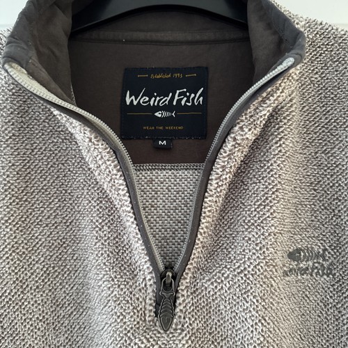 Weird Fish 1/4 Zip Fleece Men's Medium Light Brown Pullover - Picture 2 of 4