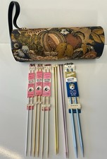 Vintage Knitting Needles Lots Of 6 Carrying Case Organizer Caddy Tapestry