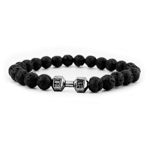 Pulsera Mancuerna Cuentas Lava para Hombre, Pulsera Peso 8Mm Pulsera Lava Rock - Imagen 7 de 7