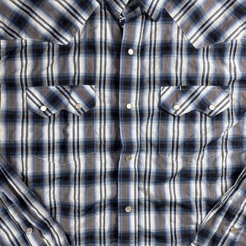 Cowboy Legend Men’s Pearl Snap Size XL Blue/White Western Long Sleeve Shirt - Picture 7 of 15