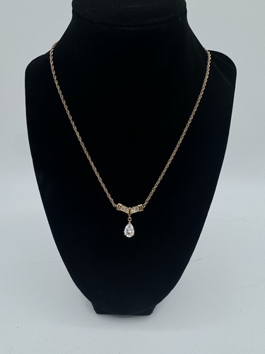 "Collar de cadena romano vintage tono oro con colgante de cristal lágrima 18""" - Imagen 1 de 12