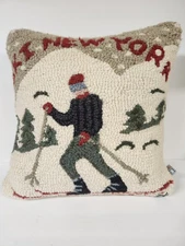 Chandler 4 Corners  Hooked Wool Pillow Ski New York  Laura Megroz  Winter