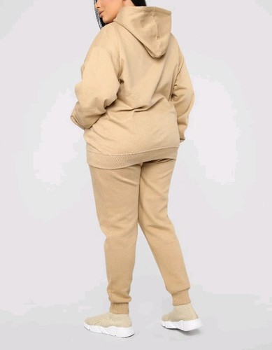 Damen 2 Stück Nude Braun Stole Your Boyfriends Oversized Hoodie Jogginghose SET XL - Bild 4 von 12