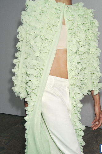 ZARA Mint Green Textured Floral Fabric Petal Coat Size XL Bloggers Fave 3920/282 - Picture 12 of 14