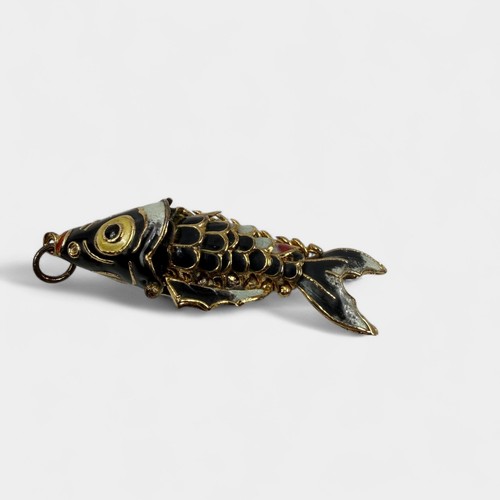 Vintage Cloisonné Black Enamel Articulated Koi Fish Pendant - Picture 2 of 7