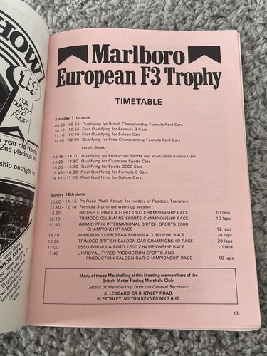 SILVERSTONE 12 Jun 1983 Marlboro European F3 Trophy Official Programme & Ticket - Picture 6 of 9