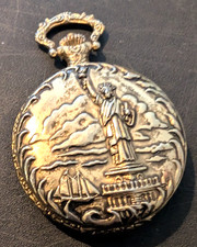 vintage 1886/1986 statue of liberty limited edition pocket watch cold tone