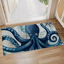 Nautical Octopus Indoor Door Mat, 17X29.5 Inch, Floor Area Rug for Entryway, Liv