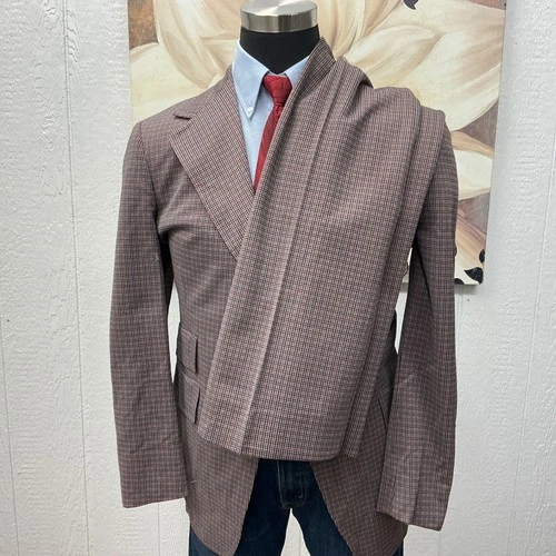 Vtg 2pc Suit Jacket Coat Pants Slacks Plaid Houndstooth Retro 60s 70 Leisure men