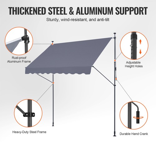 VEVOR Auvent de terrasse rétractable avec manivelle 250 x 120 cm pour patio gris - Imagen 3 de 12