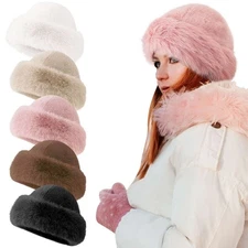 Winter Faux Fur Mongolian Hats For Women Warm Plush Fluffy Cap Outdoor Thicken