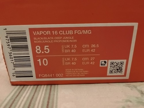 Größe 8,5 Nike Vapor 16 Club FG/MG schwarz Deep Jungle FQ8441-002 Fußballschuhe ohne Deckel - Bild 5 von 5