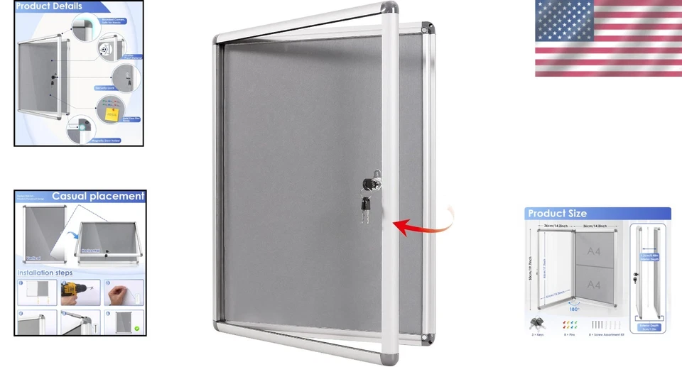 Secure Enclosed Noticeboard - 20x14 Inch Lockable Display with Aluminium Frame - Image 2 of 4