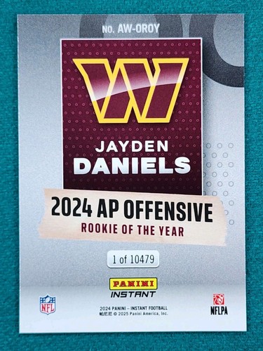 Jayden Daniels Novato Ofensivo del Año 2024 Panini NFL Fútbol / 10479 - Imagen 2 de 2
