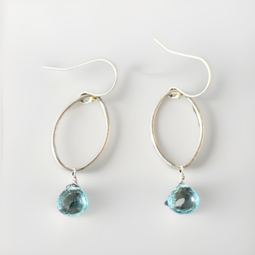 Faux Aquamarine Dangle/Drop Earrings in Silver Tone Immaculate Comes in Gift Box - Picture 1 of 4