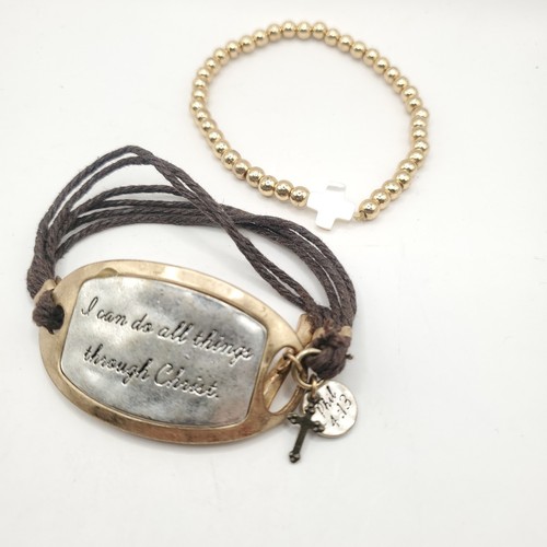 Bracelet Lot - I Can Do All Things Through Christ Toggle & Gold Bead Cross - Picture 6 of 11