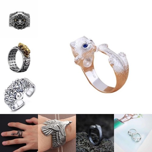 Adjustable Alloy Tailed Snake Ring Couple Ring Fashion One Size Dark Punk Style - Foto 1 di 23