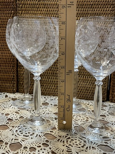 PIER 1 Glasses ELIZA Set of 7 Etched Leaves 8.25" Wine Water Stems Goblets EUC - Picture 6 of 6