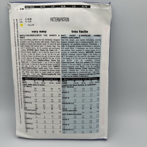 Butterick 5286, Men and Boys Pajamas Loungewear, XS-L Boys, S-XL Mens,  UNCUT - Picture 2 of 2