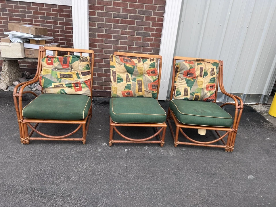 Sofá seccional Heywood Wakefield bambú ratán ~ TIKI Hollywood Regency MCM Foto 2 de 4