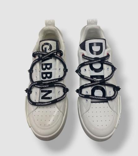 Dolce & Gabbana Men's White Portofino Logo Strap Leather Sneakers Shoes Size 10 - Picture 3 of 12