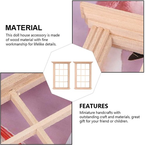 2Pc 1:12 Miniature Wooden Window Frame Dollhouse Furniture Accessories Unpainted - Bild 10 von 23