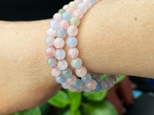 Pulsera Morganita Mala Cuentas Collar Cuentas Redondas Joyería Hecha a Mano E052034 - Imagen 4 de 7