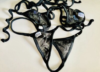Sehr sexy!Malibu Strings handmade in the USA,Bikini Schwarz Netz-Transp. RAR!