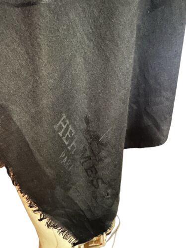 Hermes Silk Chale Shawl/Scarf 70"x28" Robe Legere Black *AS IS A TINY HOLE @ TIP