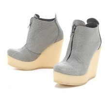 Pedro Garcia Shoes Fedora Front Zip Platform Wedge Booties Gray Boot 39 $495
