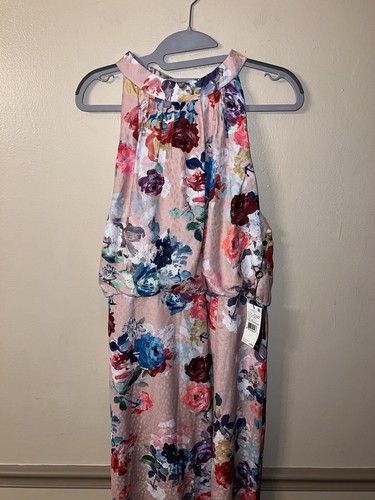 Adrianna Papell Floral Satin Jacquard Gown Size 14 Maxi Floor Length Halter - Picture 7 of 9