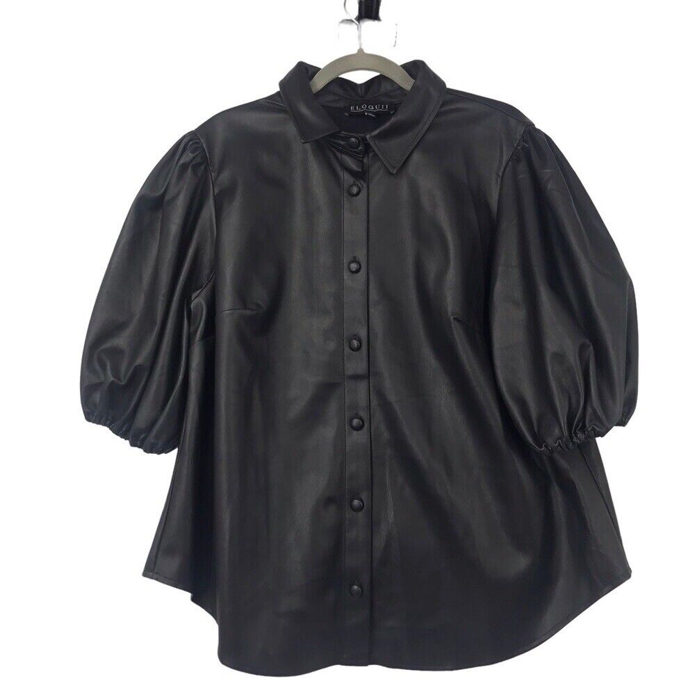 ELOQUII BLACK FAUX LEATHER BUTTON DOWN COLLARED S… - image 16