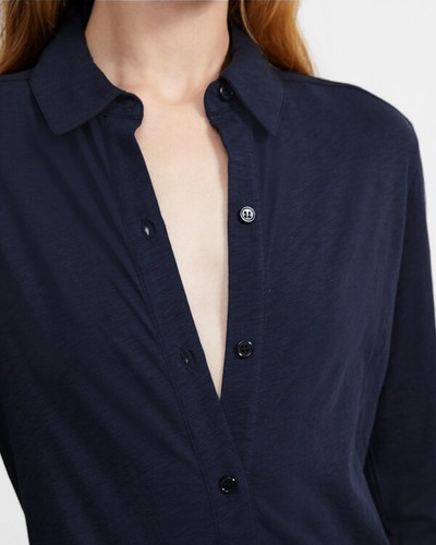 NWT Theory Riduro NAVY PIMA Cotton SLUB Shirt SIZE S, M - Foto 5 di 6