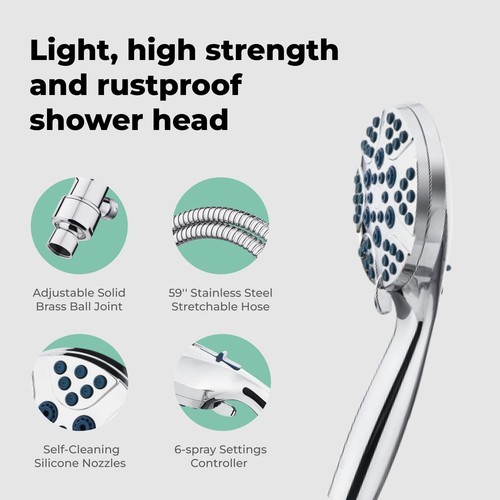 LOKBY High Pressure Shower Head with Handheld Spray - 8-Mode Detachable Handh... - Picture 6 of 7