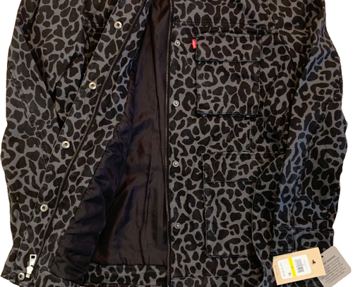 Levi's Gray Animal print Belted 4-Pocket Lined Zip Denim Shirt Jacket M NWT $150 - Picture 6 of 7